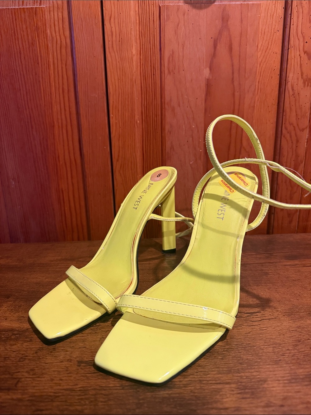 Nine West Lemon Yellow Strappy Square-Toe Heels